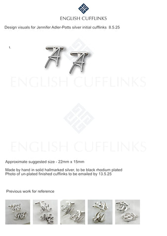 Bespoke initial A cufflinks for Jennifer Adler-Potts. (balance payment)