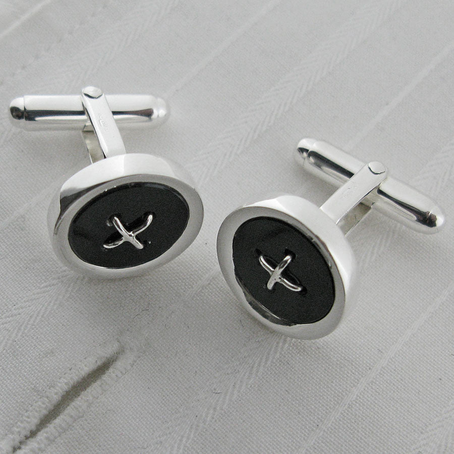 Sterling silver onyx button cufflinks