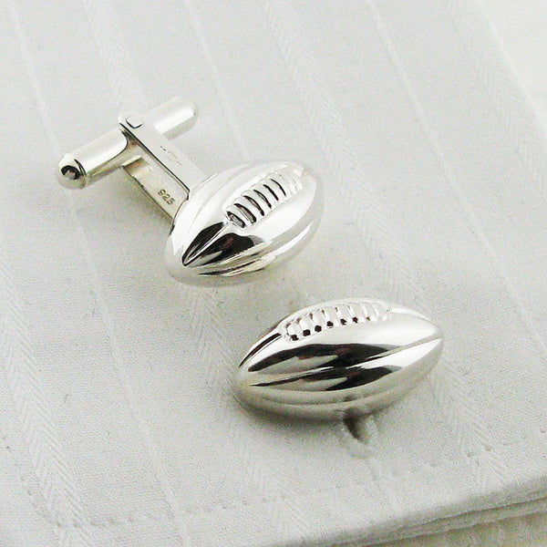 Silver rugby ball cufflinks