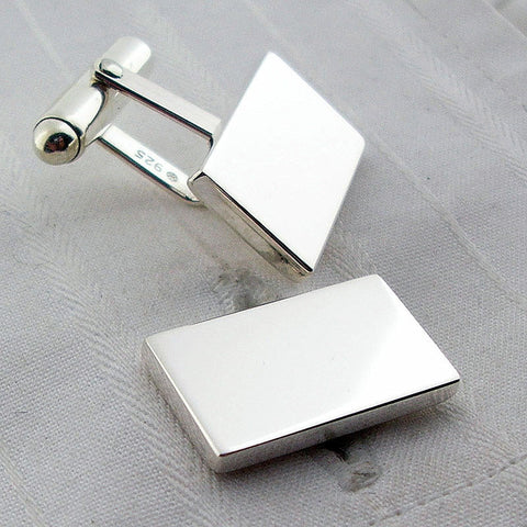 Solid rectangle silver swivel cufflinks