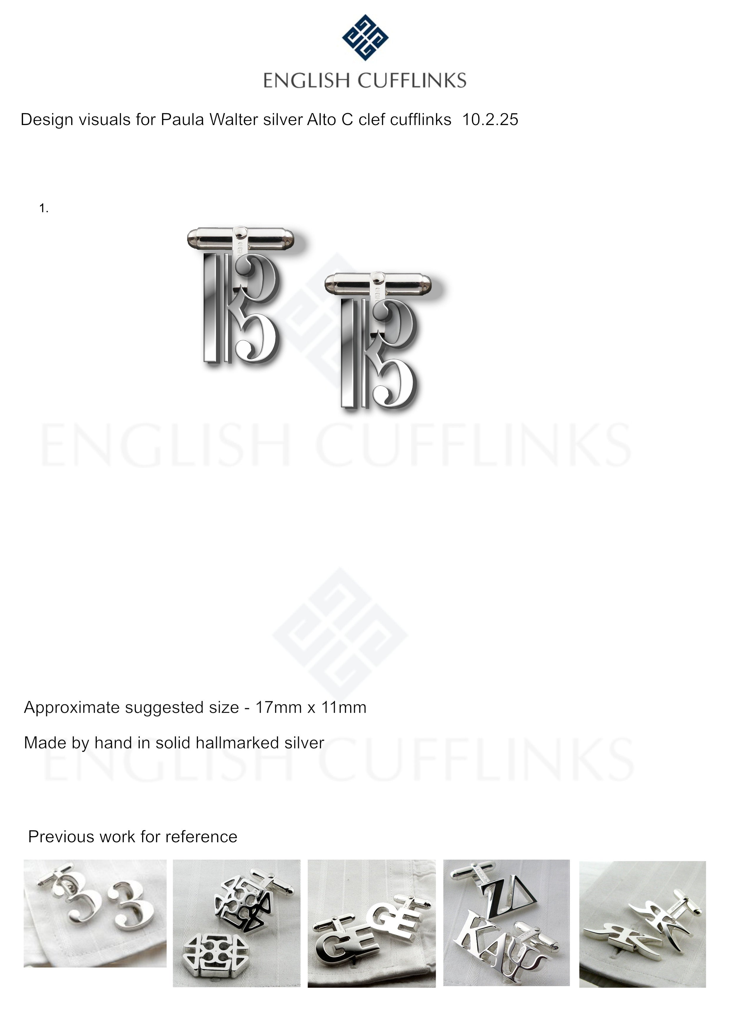 Bespoke Alto Clef silver cufflinks for Paula Walter (50% balance payment)