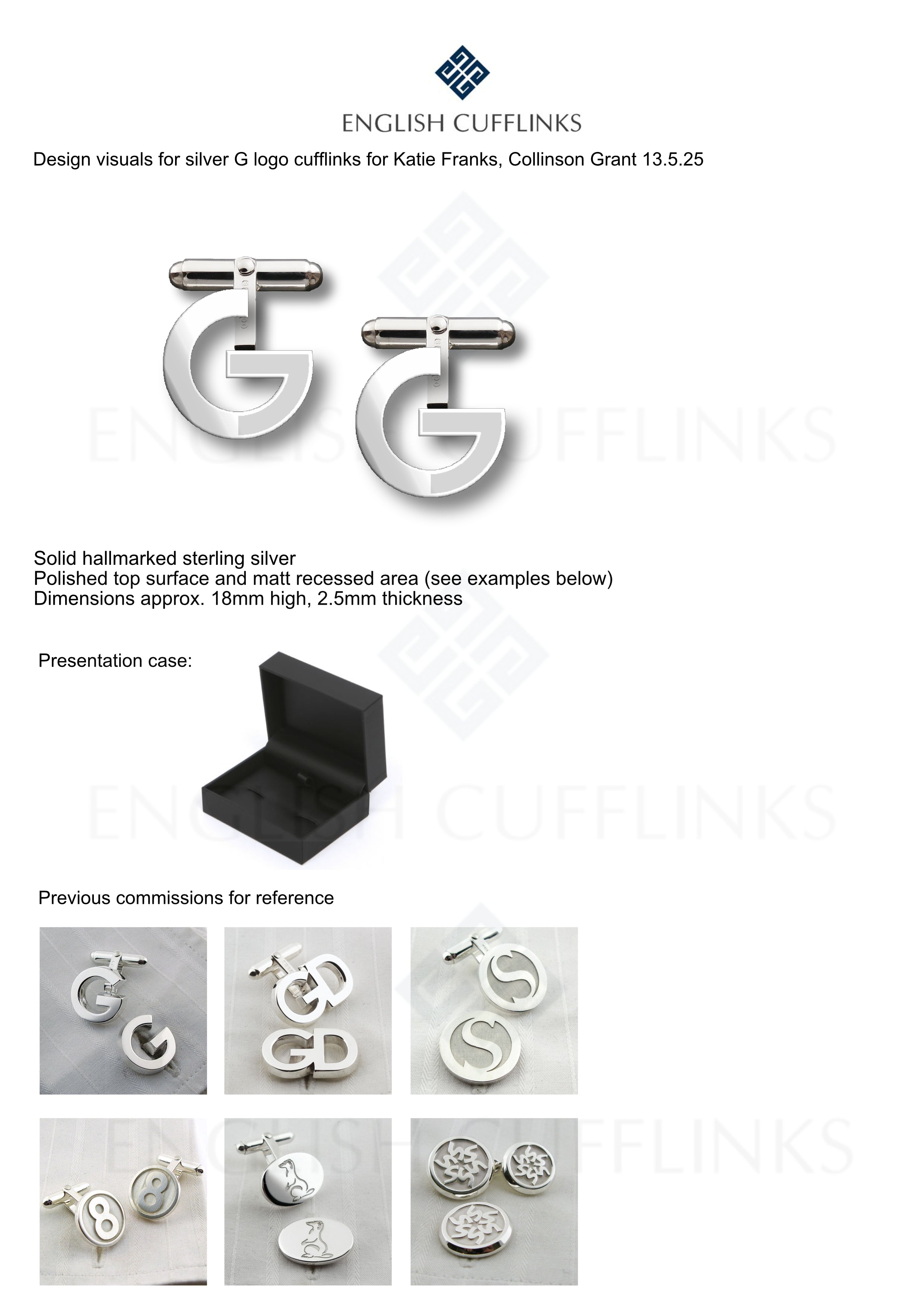 Corporate silver logo cufflinks for Collinson Grant (balance payment)