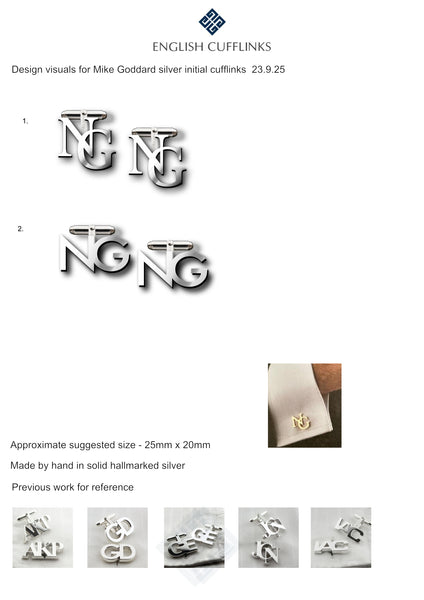 Bespoke silver initial cufflinks for Michael Goddard (50% deposit payment)