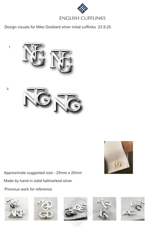 Bespoke silver initial cufflinks for Michael Goddard (50% deposit payment)