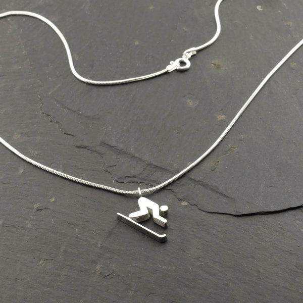 Solid Silver 'Skiing' pendant and chain