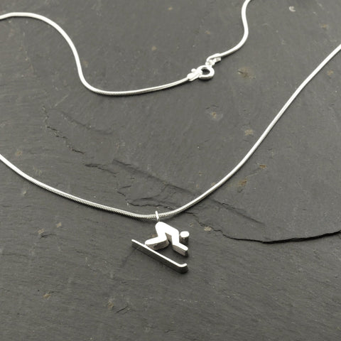 Solid Silver 'Skiing' pendant and chain
