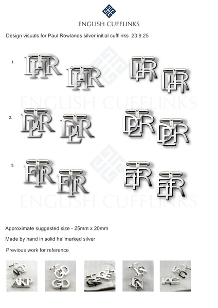 Bespoke initial cufflinks (3 pairs) for Paul Rowlands - 50% deposit payment