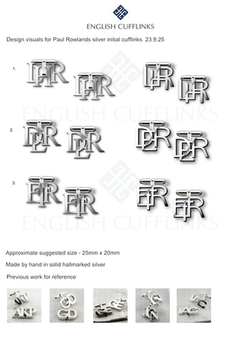 Bespoke initial cufflinks (3 pairs) for Paul Rowlands - 50% deposit payment