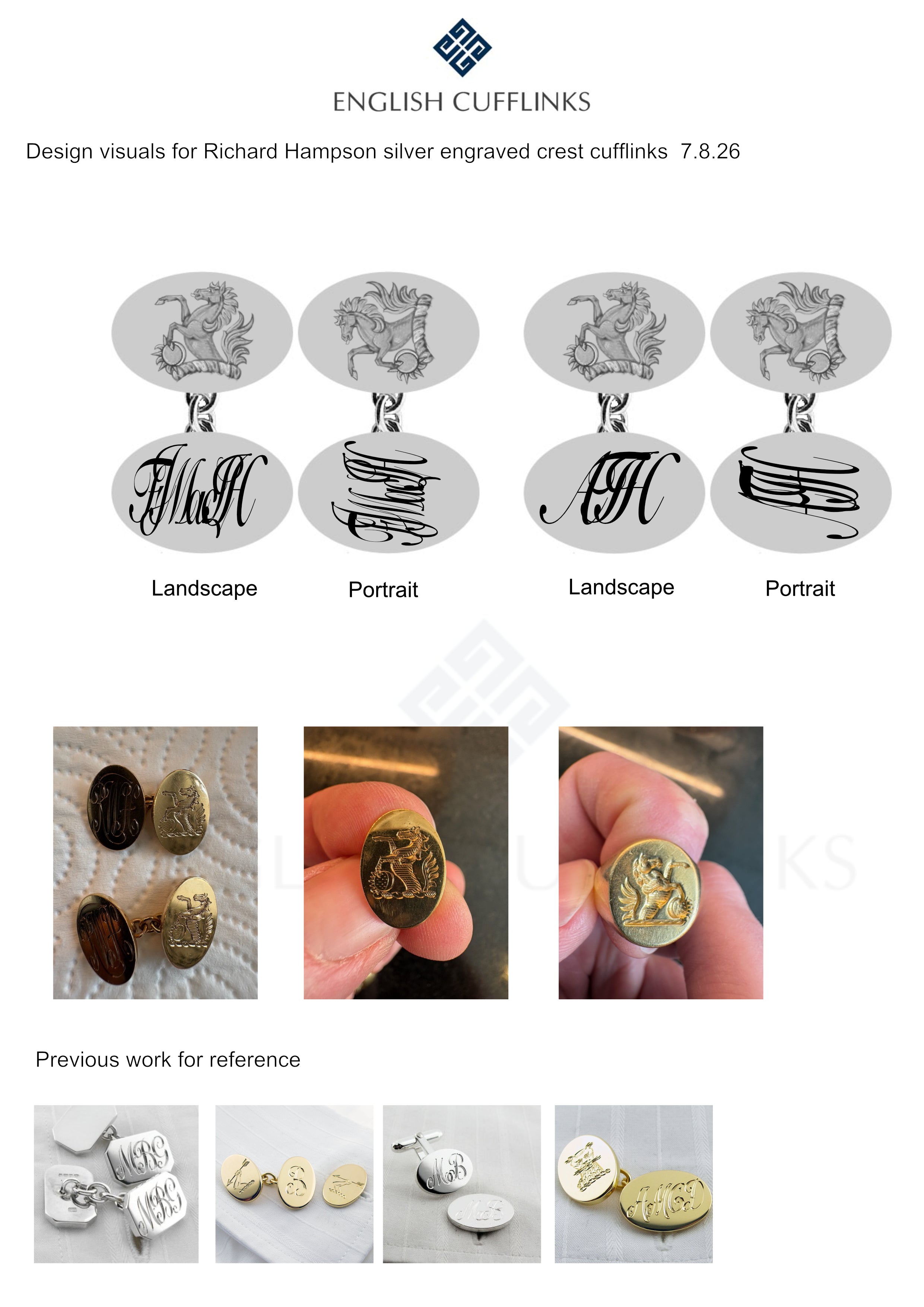 Silver hand engraved crest cufflinks