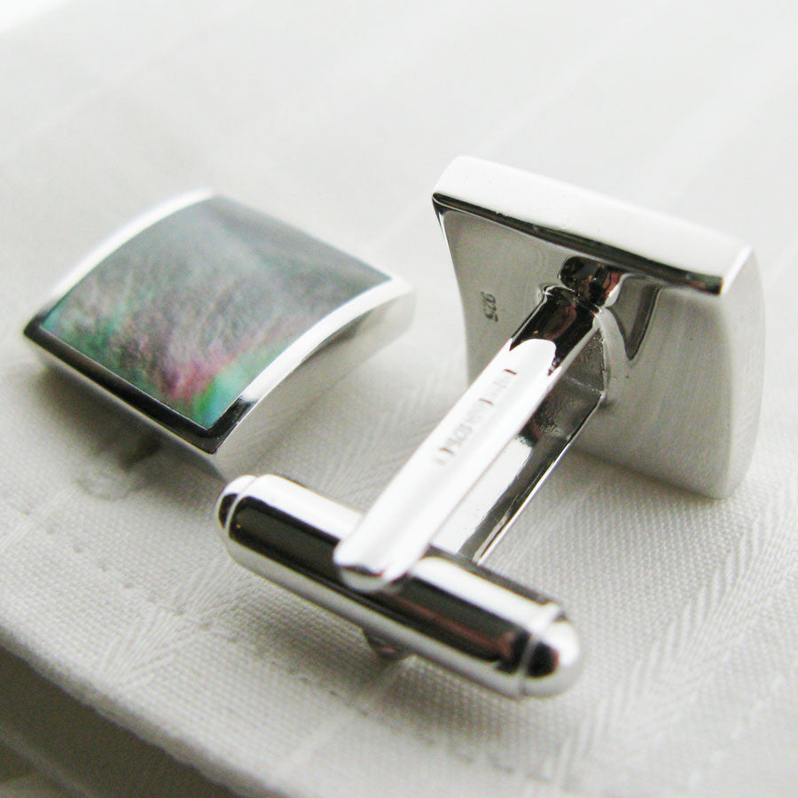 silver mother of pearl cufflinks showing backs