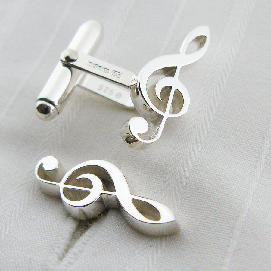 Treble clef silver cufflinks