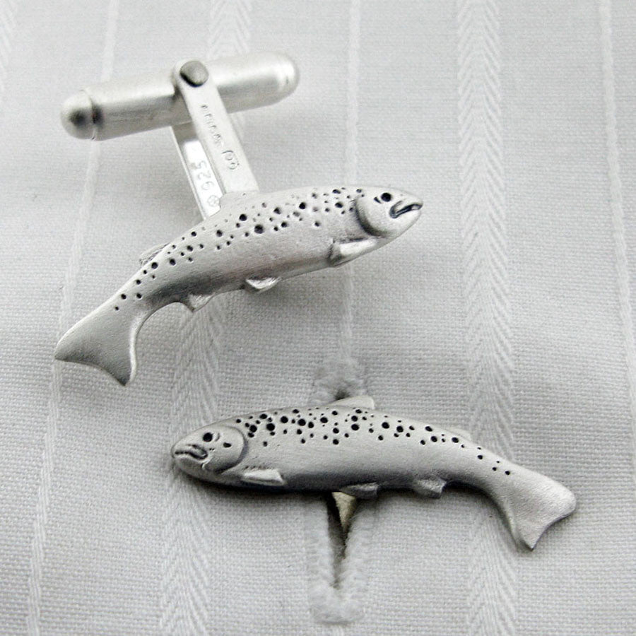 silver trout cufflinks