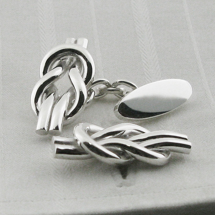 Silver reef-knot chain cufflinks