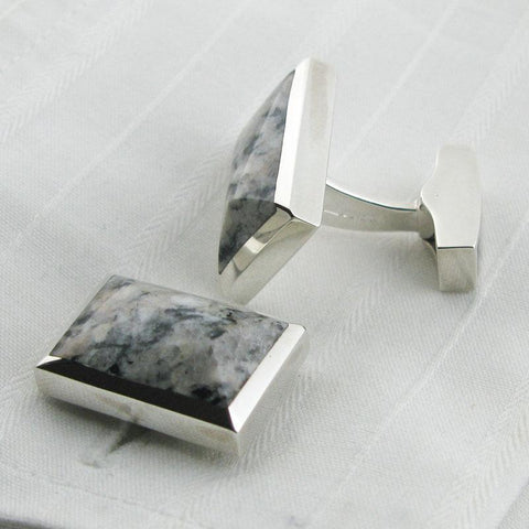 Silver granite cufflinks
