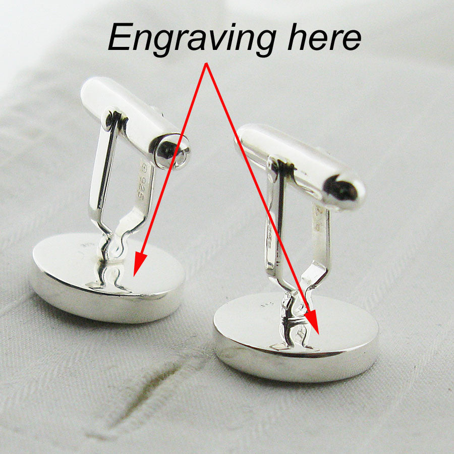 Sterling silver onyx button cufflinks engraving option