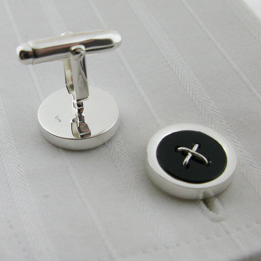 Sterling silver onyx button cufflinks