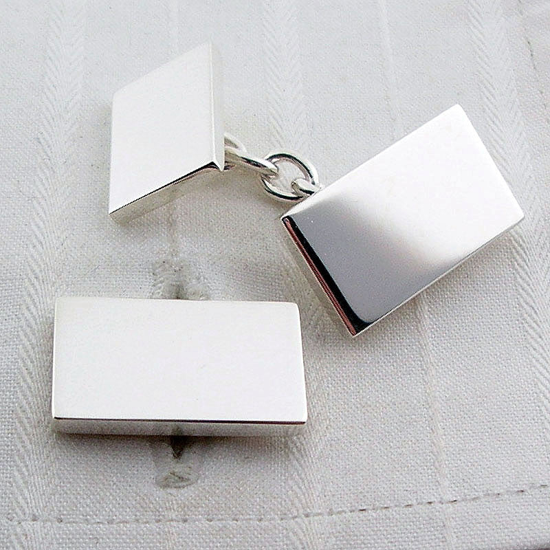 Solid rectangle silver cufflinks