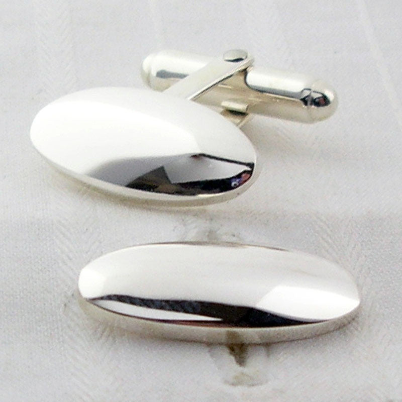 long domed oval silver cufflinks